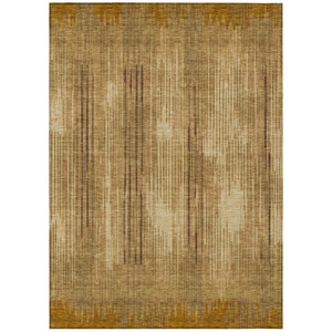 9' X 12' Copper And Brown Striped Washable Indoor Outdoor Area Rug