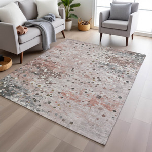 8' X 10' Salmon And Gray Abstract Washable Indoor Outdoor Area Rug