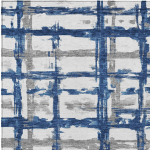 8' X 10' Navy Blue Gray And Silver Striped Washable Indoor Outdoor Area Rug - 606114978893