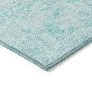 8' X 10' Teal Blue Aqua And Ivory Floral Washable Indoor Outdoor Area Rug