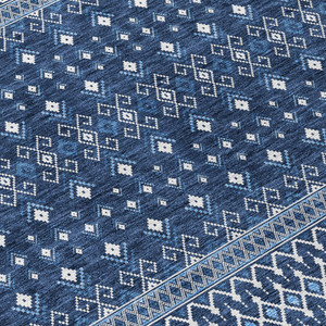 10' X 14' Navy Blue And Denim Blue Tribal Washable Indoor Outdoor Area Rug