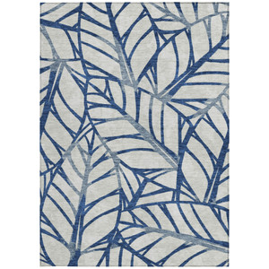 9' X 12' Navy Blue And Beige Floral Washable Indoor Outdoor Area Rug - Navy Blue, Beige