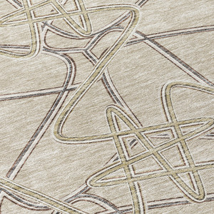 8' Beige Ivory And Gray Round Geometric Washable Indoor Outdoor Area Rug