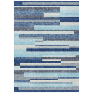 10' X 14' Blue Gray And Ivory Striped Washable Indoor Outdoor Area Rug