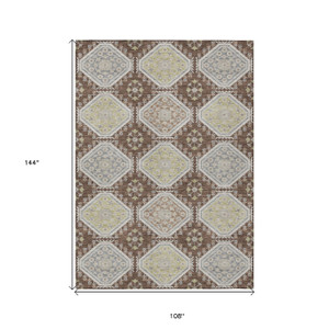 9' X 12' Chocolate And Beige Floral Washable Indoor Outdoor Area Rug - 880016663082