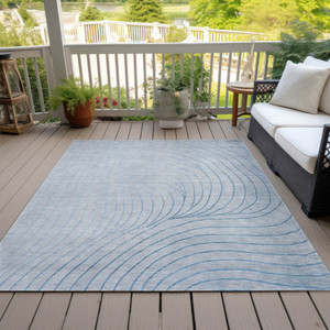 8' X 10' Sky Blue And Silver Abstract Washable Indoor Outdoor Area Rug