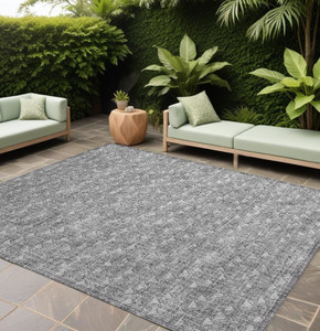 9' X 12' Gray Geometric Washable Non Skid Indoor Outdoor Area Rug