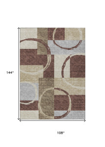 9' X 12' Brown And Ivory Geometric Washable Indoor Outdoor Area Rug - 880016638639