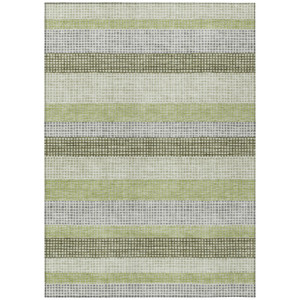 9' X 12' Artichoke Green And Ivory Striped Washable Indoor Outdoor Area Rug - 880016497137
