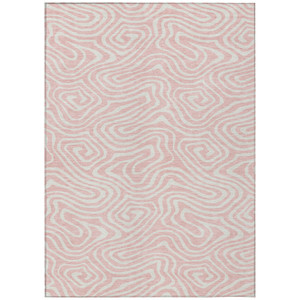 10' X 14' Pink And Gray Abstract Washable Indoor Outdoor Area Rug