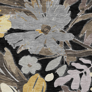 9' X 12' Black And Gray Floral Washable Indoor Outdoor Area Rug - Black, Gray