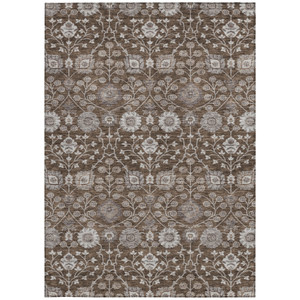 9' X 12' Chocolate Beige And Gray Floral Washable Indoor Outdoor Area Rug - Chocolate, Beige, Gray