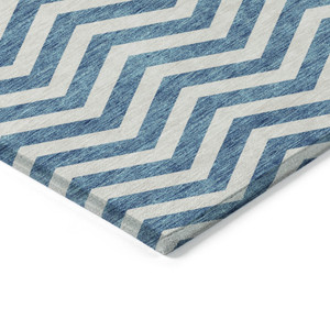 8' X 10' Teal Blue And Ivory Chevron Washable Indoor Outdoor Area Rug