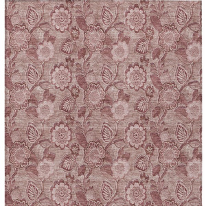 9' X 12' Blush And Pink Floral Washable Indoor Outdoor Area Rug