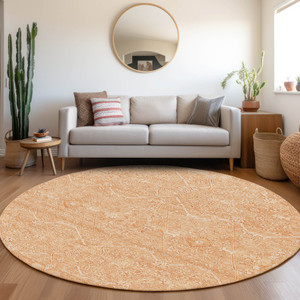 8' Salmon Round Floral Washable Indoor Outdoor Area Rug