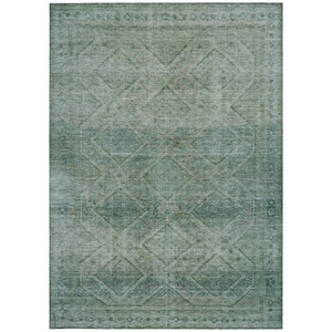 10' X 14' Teal Blue And Ivory Geometric Washable Indoor Outdoor Area Rug - Teal Blue, Ivory
