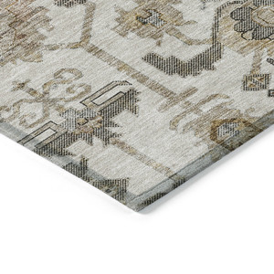 9' X 12' Ivory Beige And Taupe Oriental Washable Indoor Outdoor Area Rug