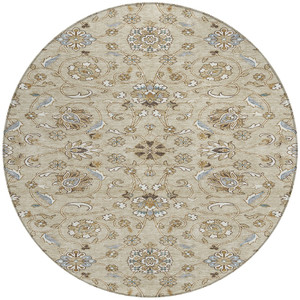 8' Beige Blue And Brown Round Moroccan Washable Indoor Outdoor Area Rug