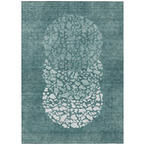 8' X 10' Dark Green Aqua And Ivory Abstract Washable Indoor Outdoor Area Rug