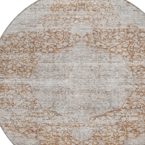 8' Copper And Beige Round Floral Washable Indoor Outdoor Area Rug - 880016603262