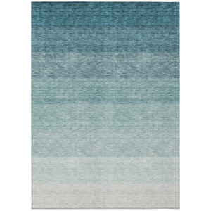 10' X 14' Teal Blue And Ivory Ombre Washable Indoor Outdoor Area Rug
