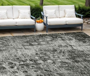 8' X 10' Charcoal Ikat Washable Indoor Outdoor Area Rug