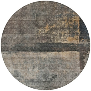 8' Coffee Black And Beige Round Abstract Washable Indoor Outdoor Area Rug