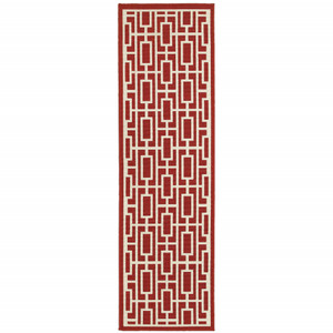 2' X 8' Red Geometric Stain Resistant Indoor Outdoor Area Rug - 606114575412