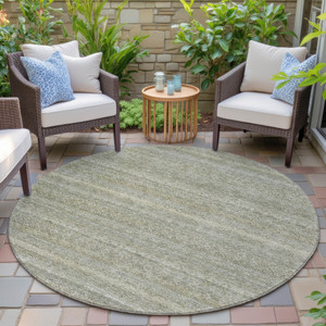 8' Linen And Beige Round Striped Washable Indoor Outdoor Area Rug