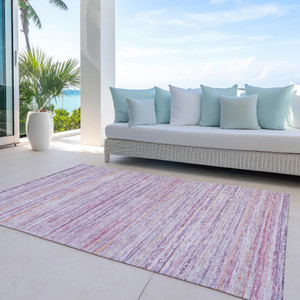 8' X 10' Mauve Striped Washable Indoor Outdoor Area Rug