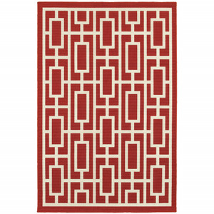 5' X 8' Red Geometric Stain Resistant Indoor Outdoor Area Rug - 606114575436 5' X 8' Red Geometric Stain Resistant Indoor Outdoor Area Rug - 606114575436