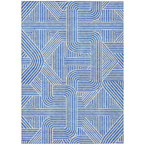 10' X 14' Blue And Ivory Abstract Washable Indoor Outdoor Area Rug - 608219392161