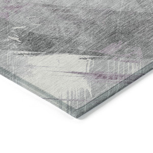 9' X 12' Lavender And Gray Striped Washable Indoor Outdoor Area Rug