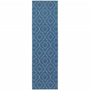 2' X 8' Navy Geometric Stain Resistant Indoor Outdoor Area Rug - 606114575252