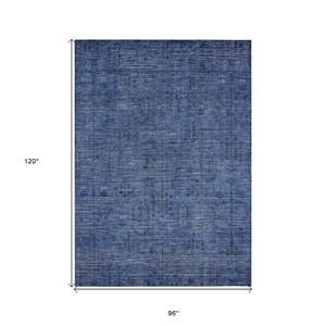 8' X 10' Navy Blue And Blue Southwestern Washable Indoor Outdoor Area Rug