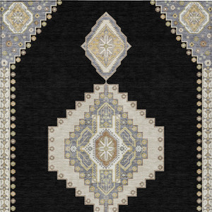 10' X 14' Black Gold And Gray Oriental Washable Indoor Outdoor Area Rug