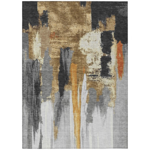 10' X 14' Black And Gold Abstract Washable Indoor Outdoor Area Rug