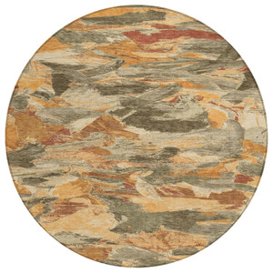 8' Copper And Orange Round Abstract Washable Indoor Outdoor Area Rug