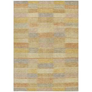 8' X 10' Wheat Beige And Gold Striped Washable Indoor Outdoor Area Rug