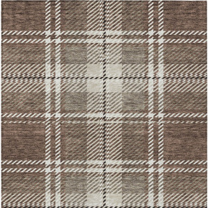 8' X 10' Brown Black And Ivory Plaid Washable Indoor Outdoor Area Rug