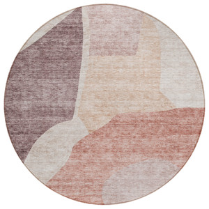 8' Blush Pink And Mauve Round Abstract Washable Indoor Outdoor Area Rug