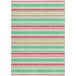 10' X 14' Green Striped Washable Non Skid Indoor Outdoor Area Rug