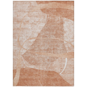 10' X 14' Salmon Copper And Ivory Abstract Washable Indoor Outdoor Area Rug