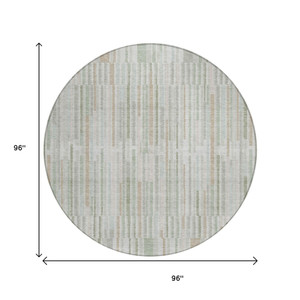 8' Sage And Ivory Round Striped Washable Indoor Outdoor Area Rug - 880016696110