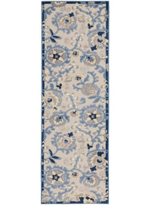 2' X 6' Blue And Grey Toile Non Skid Indoor Outdoor Runner Rug - 606114454632