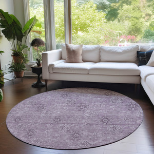 8' Plum And Purple Round Floral Washable Indoor Outdoor Area Rug - 608219357719