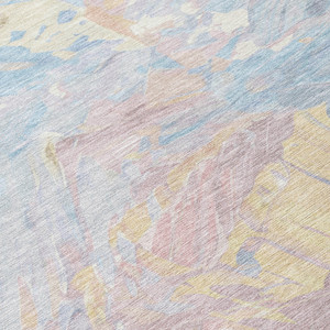 8' Sky Blue Beige And Gold Round Abstract Washable Indoor Outdoor Area Rug