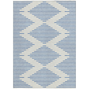 9' X 12' Ivory And Blue Geometric Washable Indoor Outdoor Area Rug