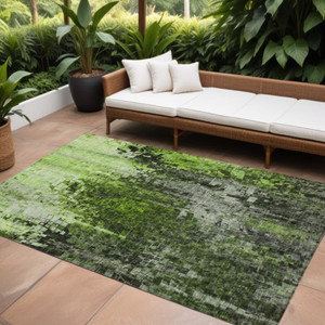 9' X 12' Green And Lime Green Abstract Washable Indoor Outdoor Area Rug