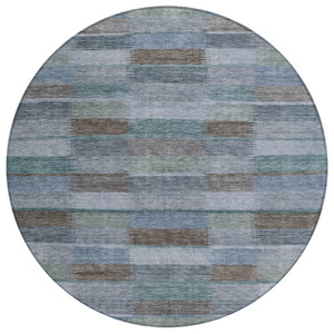 8' Blue Denim Blue And Brown Round Striped Washable Indoor Outdoor Area Rug